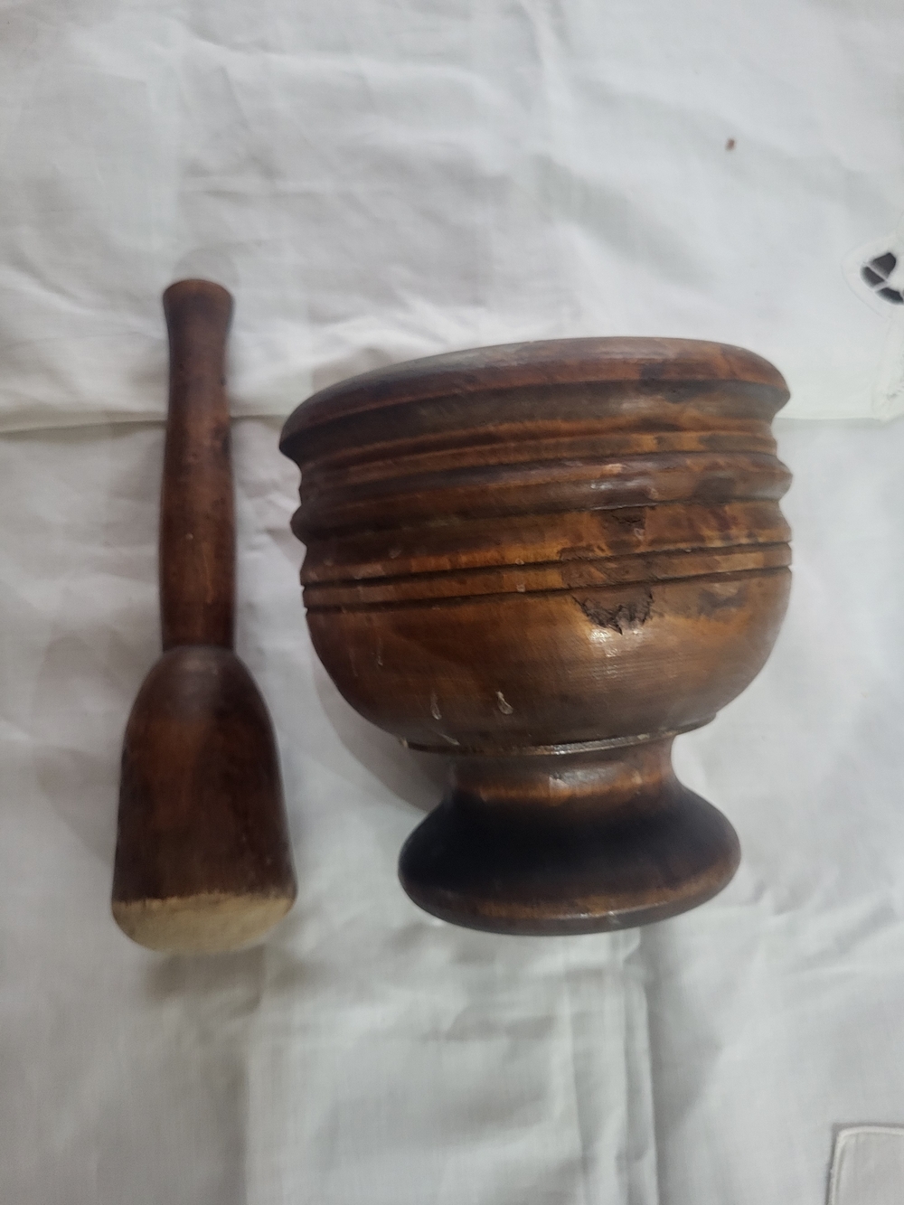 rare Hand Carved Antique Wooden Mortar and Pestle: Indian Spice Grinder